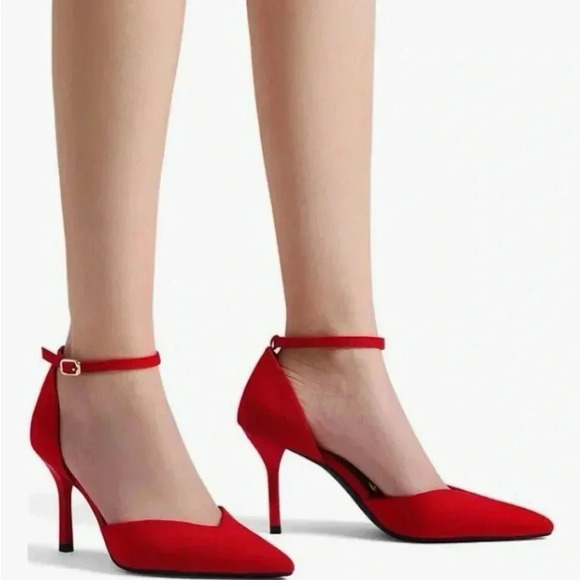Dream Pairs Red Strappy Closed Pointed Toe  High Heels Size 8.5 - Picture 1 of 12